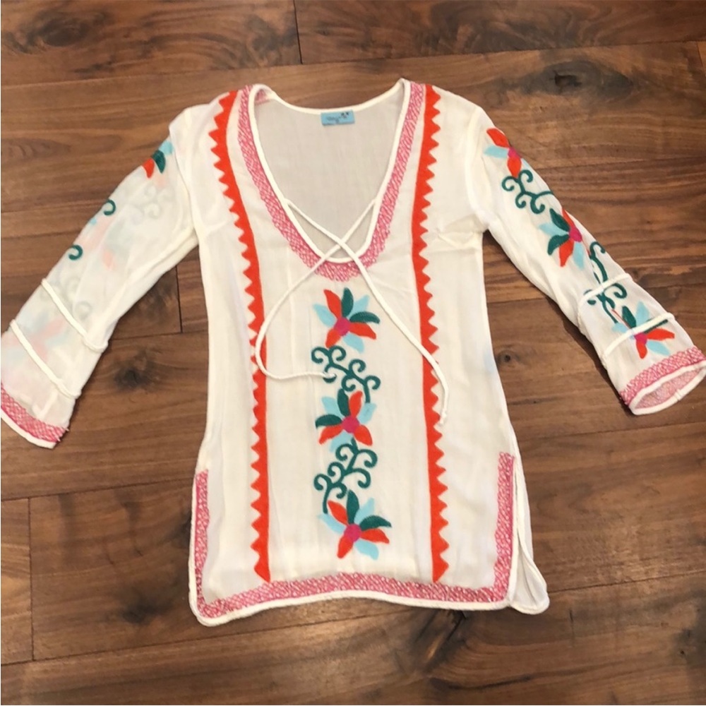 LeTarte XS white muslin embroidered tunic beaded.